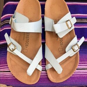 Birkenstock Light Blue and Purple Leather Buckle Sandals